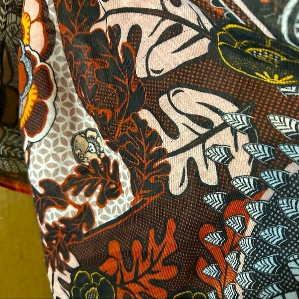 H&M Large Square Multi-coloured Floral Leaves Red Orange Gold Scarf - Picture 6 of 9